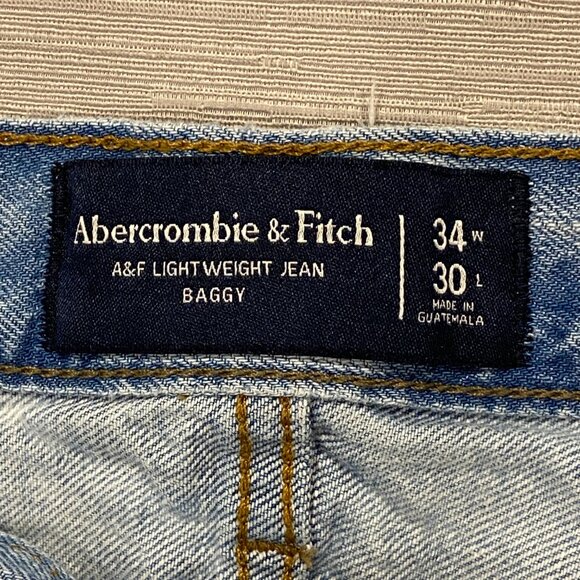 Abercrombie & Fitch Jeans Mens 34 x 30 Baggy Wide Leg Lightweight Denim Blue - Picture 4 of 12
